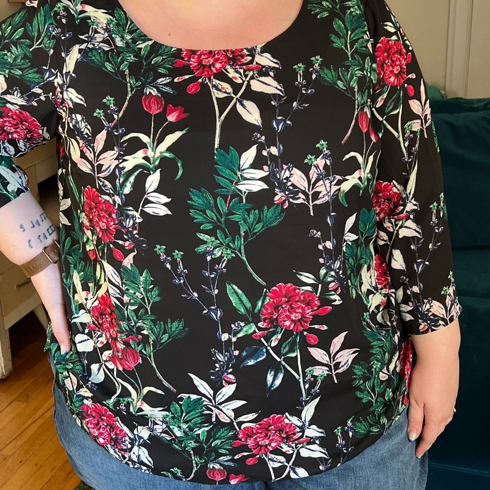 Floral Blouse with Zipper Back Detail